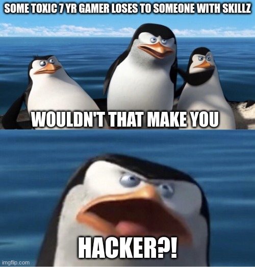 hackz | SOME TOXIC 7 YR GAMER LOSES TO SOMEONE WITH SKILLZ; WOULDN'T THAT MAKE YOU; HACKER?! | image tagged in wouldn't that make you | made w/ Imgflip meme maker