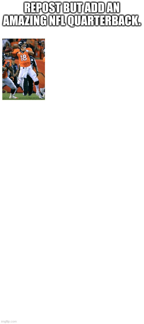 Blank White Template | REPOST BUT ADD AN AMAZING NFL QUARTERBACK. | image tagged in blank white template | made w/ Imgflip meme maker
