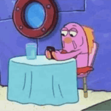Spongebob character looking at phone Blank Meme Template