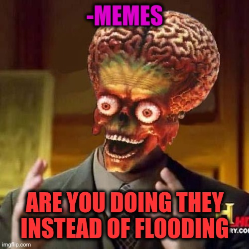 aliens 6 | -MEMES ARE YOU DOING THEY INSTEAD OF FLOODING | image tagged in aliens 6 | made w/ Imgflip meme maker