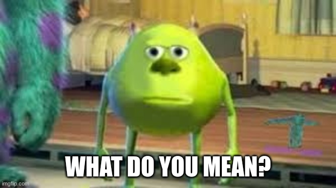 Mike Wazowski two eyed | WHAT DO YOU MEAN? | image tagged in mike wazowski two eyed | made w/ Imgflip meme maker