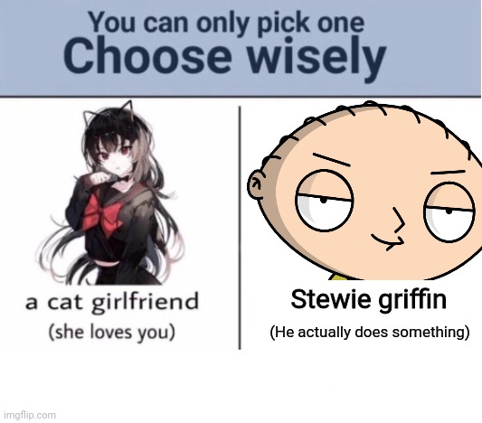 Choose wisely | Stewie griffin; (He actually does something) | image tagged in choose wisely | made w/ Imgflip meme maker