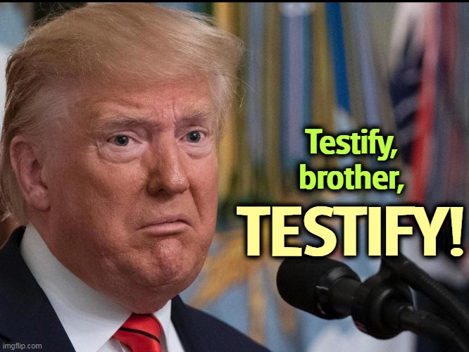 Under oath, with a lot of the Fifth Amendment thrown in. | Testify, brother, TESTIFY! | image tagged in donald trump - dilated eyes,trump,truth,congress,revolution | made w/ Imgflip meme maker