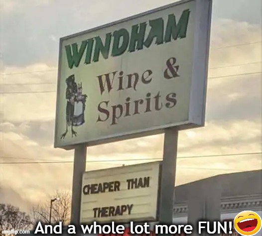 Cheers! | And a whole lot more FUN! | image tagged in fun,funny signs,signs/billboards,therapy,signs,so true memes | made w/ Imgflip meme maker