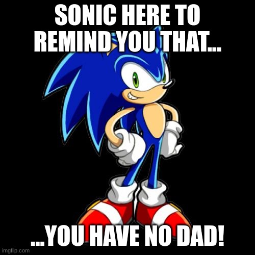 fatherless child | SONIC HERE TO REMIND YOU THAT... ...YOU HAVE NO DAD! | image tagged in memes,you're too slow sonic | made w/ Imgflip meme maker