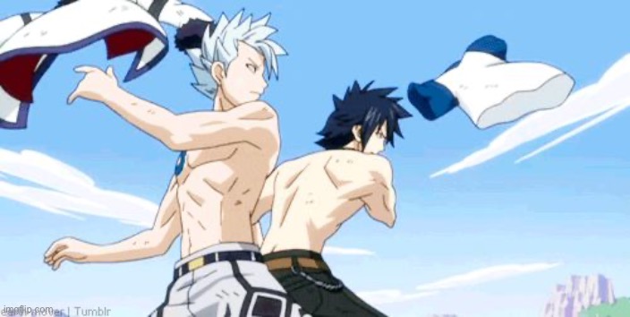 I love fairy tale bcus it has men shirtless | image tagged in gray and leon shirtless | made w/ Imgflip meme maker