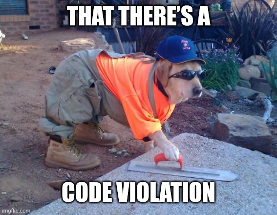 Construction dog | THAT THERE’S A CODE VIOLATION | image tagged in construction dog | made w/ Imgflip meme maker