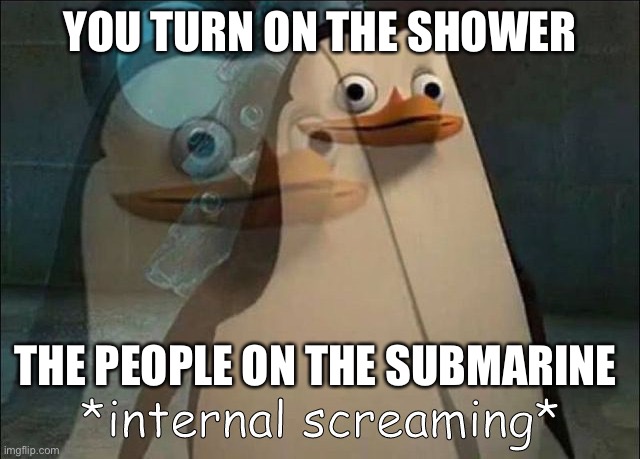 Private Internal Screaming | YOU TURN ON THE SHOWER; THE PEOPLE ON THE SUBMARINE | image tagged in private internal screaming,submarine | made w/ Imgflip meme maker