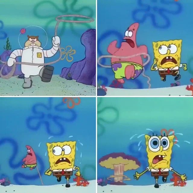 Sandy Catches squidward and patrick Blank Meme Template