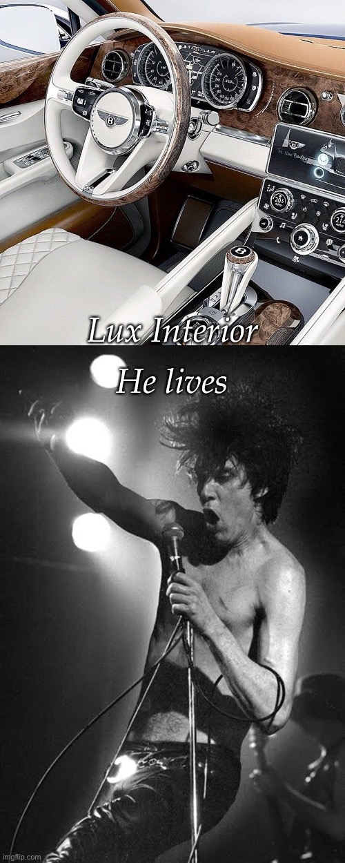 Lux Interior never died | He lives; Lux Interior | image tagged in car luxury interior,lux interior,interior,luxury,lives | made w/ Imgflip meme maker