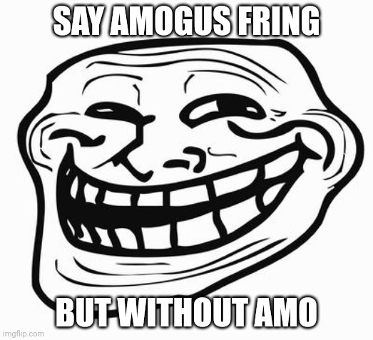 Trollface | SAY AMOGUS FRING; BUT WITHOUT AMO | image tagged in trollface | made w/ Imgflip meme maker