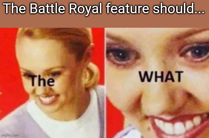 The What / Rug Doctor Woman Ad | The Battle Royal feature should... | image tagged in the what / rug doctor woman ad | made w/ Imgflip meme maker