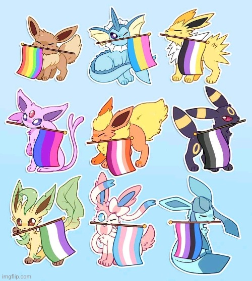 A Little Something I Found on Facebook That You All Might Enjoy ?? | image tagged in lgbtq,eevee,eeveelutions,gay pride,pokemon | made w/ Imgflip meme maker