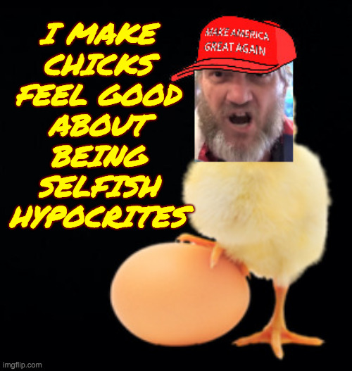 Chick Magat. | I MAKE
CHICKS
FEEL GOOD
ABOUT
BEING
SELFISH
HYPOCRITES | image tagged in memes,maga,selfish,hypocrisy | made w/ Imgflip meme maker