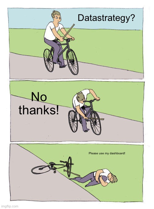 Bike Fall Meme | Datastrategy? No thanks! Please use my dashboard! | image tagged in memes,bike fall | made w/ Imgflip meme maker
