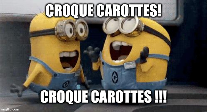 Excited Minions Meme | CROQUE CAROTTES! CROQUE CAROTTES !!! | image tagged in memes,excited minions | made w/ Imgflip meme maker