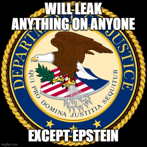 more leaks than the titanic | WILL LEAK ANYTHING ON ANYONE; EXCEPT EPSTEIN | image tagged in department of justice | made w/ Imgflip meme maker