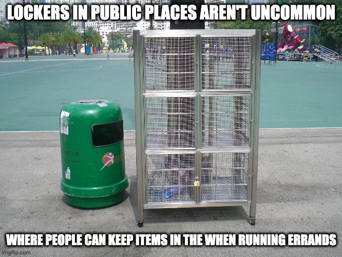 Caged Lockers | LOCKERS IN PUBLIC PLACES AREN'T UNCOMMON; WHERE PEOPLE CAN KEEP ITEMS IN THE WHEN RUNNING ERRANDS | image tagged in lockers,memes | made w/ Imgflip meme maker