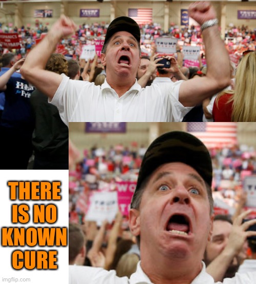 THERE IS NO KNOWN CURE | image tagged in trump supporter triggered,blank white template | made w/ Imgflip meme maker