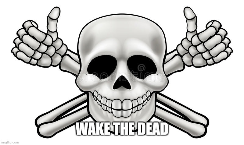 THUMBS UP SKULL AND CROSS BONES | WAKE THE DEAD | image tagged in thumbs up skull and cross bones | made w/ Imgflip meme maker