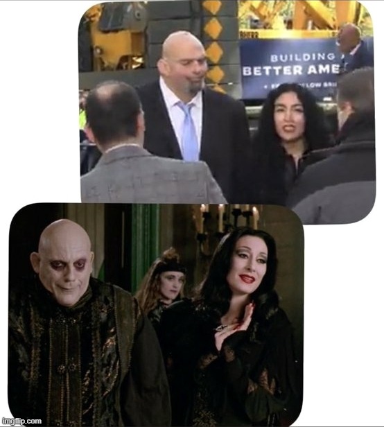 Uncle Festerman and Morticia | image tagged in fetterman,democrats,adams family,uncle fester,government corruption | made w/ Imgflip meme maker