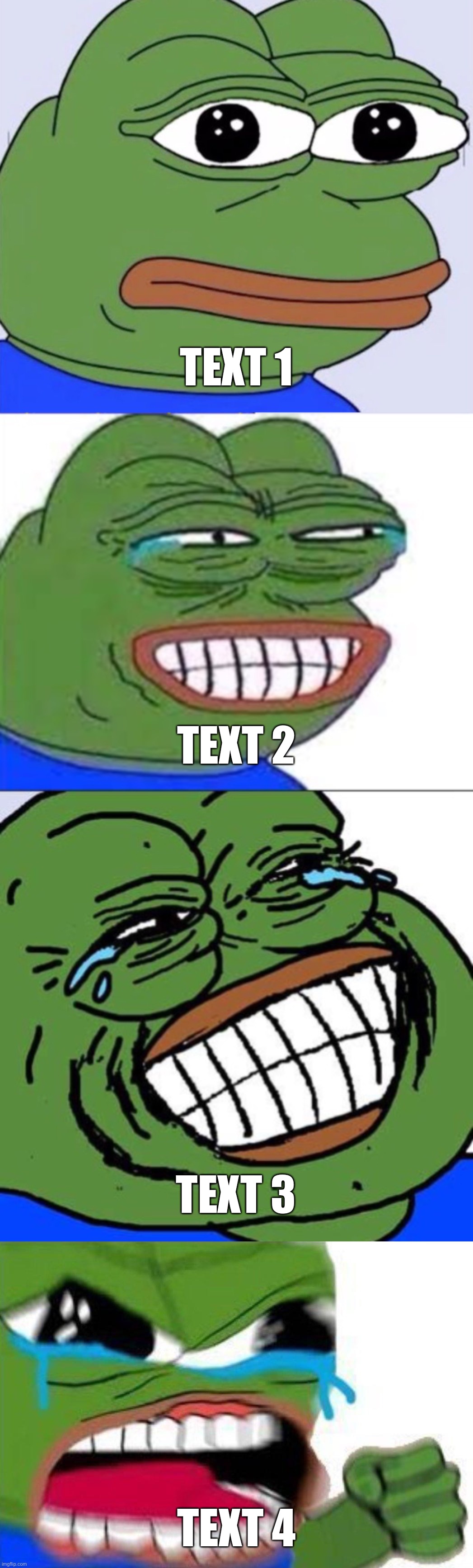 Pepe laughter intensifies 4-panel | TEXT 1; TEXT 2; TEXT 3; TEXT 4 | image tagged in pepe laughter intensifies 4-panel | made w/ Imgflip meme maker