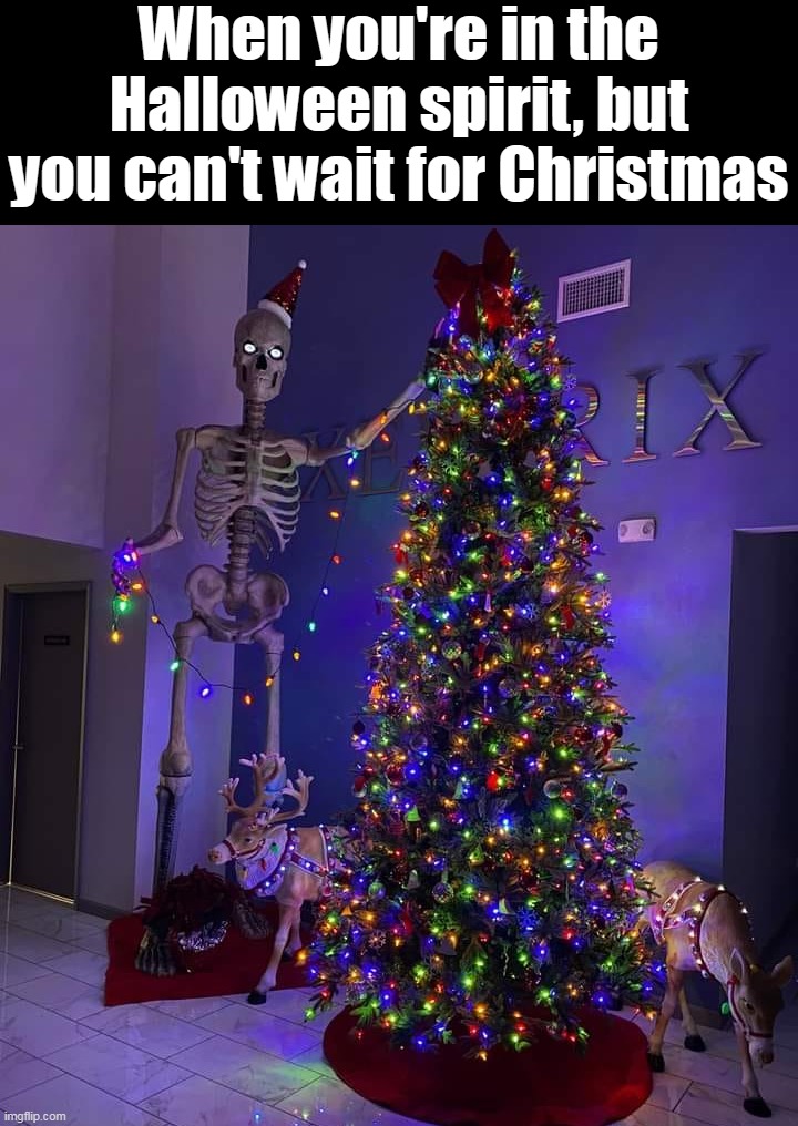 When you're in the Halloween spirit, but you can't wait for Christmas | image tagged in meme,memes,funny,christmas,halloween | made w/ Imgflip meme maker