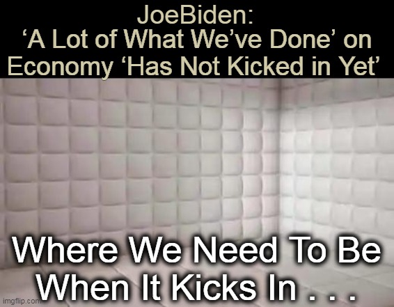 My New 'Safe Space'. | JoeBiden:; ‘A Lot of What We’ve Done’ on
Economy ‘Has Not Kicked in Yet’; Where We Need To Be 
When It Kicks In . . . | image tagged in political meme,imgflip humor,joe biden,economy,padded cell,political humor | made w/ Imgflip meme maker