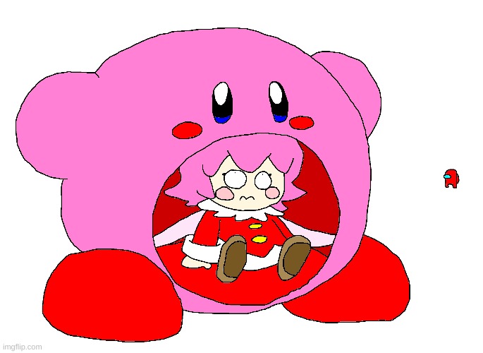 Ribbon is getting vored by Kirby | image tagged in kirby,funny,fanart,vore,comics/cartoons,cute | made w/ Imgflip meme maker
