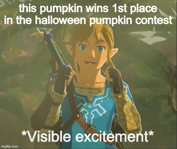 Visible excitement | this pumpkin wins 1st place in the halloween pumpkin contest | image tagged in visible excitement | made w/ Imgflip meme maker