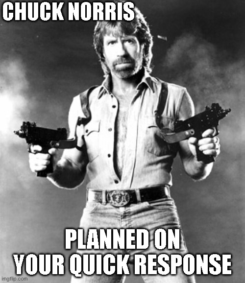 I'm Chuck Norris | CHUCK NORRIS; PLANNED ON YOUR QUICK RESPONSE | image tagged in i'm chuck norris | made w/ Imgflip meme maker