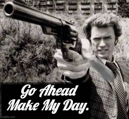Dirty Harry make my day | Go Ahead Make My Day. | image tagged in dirty harry | made w/ Imgflip meme maker