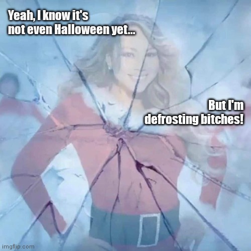 All I want for Xmas is for Mariah to stay frozen | Yeah, I know it's not even Halloween yet... But I'm defrosting bitches! | image tagged in funny | made w/ Lifeismeme meme maker