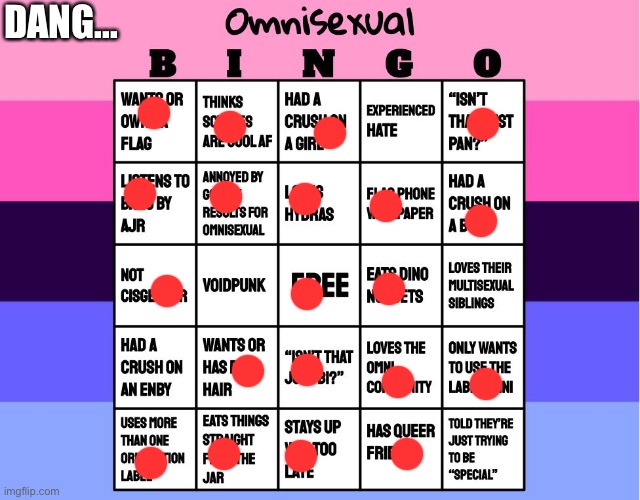 Oh wow... more than I thought | DANG... | image tagged in omnisexual bingo | made w/ Imgflip meme maker