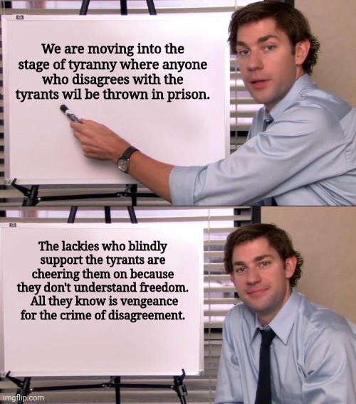 As long as it's not liberals being rounded up they are perfectly happy with.  Bad news for libs, you're next. | We are moving into the stage of tyranny where anyone who disagrees with the tyrants wil be thrown in prison. The lackies who blindly support the tyrants are cheering them on because they don't understand freedom.  All they know is vengeance for the crime of disagreement. | image tagged in conform or die,freedom is not fascism,freedom is not racism | made w/ Imgflip meme maker