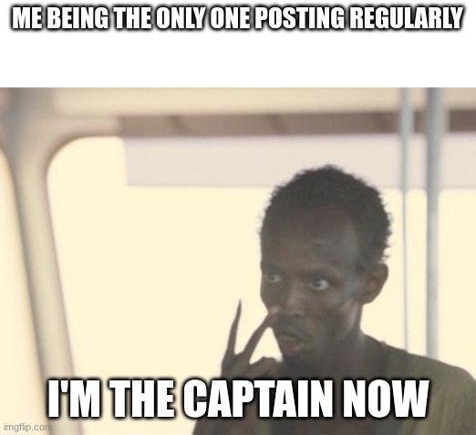 it's me and like four other's | ME BEING THE ONLY ONE POSTING REGULARLY; I'M THE CAPTAIN NOW | image tagged in memes,i'm the captain now | made w/ Imgflip meme maker