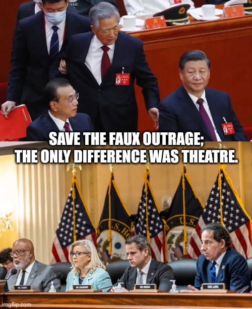 SAVE THE FAUX OUTRAGE; THE ONLY DIFFERENCE WAS THEATRE. | made w/ Imgflip meme maker