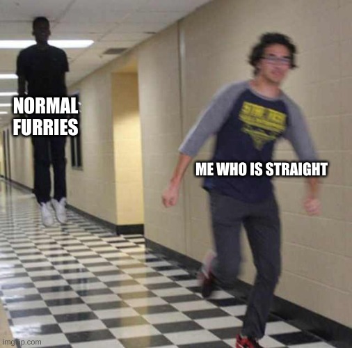 floating boy chasing running boy | NORMAL FURRIES ME WHO IS STRAIGHT | image tagged in floating boy chasing running boy | made w/ Imgflip meme maker