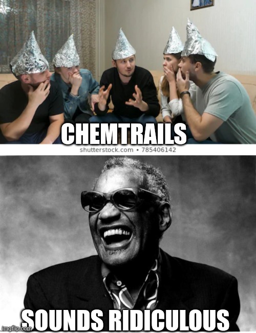 CHEMTRAILS SOUNDS RIDICULOUS | image tagged in tin foil hat people,ray charles | made w/ Imgflip meme maker