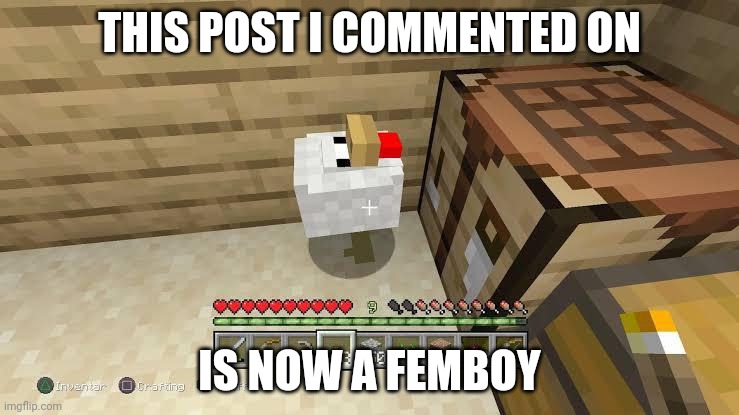 nice post above bro | THIS POST I COMMENTED ON IS NOW A FEMBOY | image tagged in nice post above bro | made w/ Imgflip meme maker