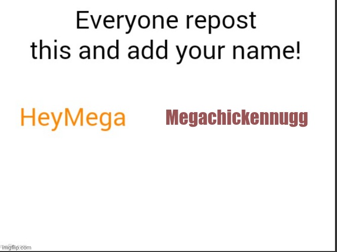 Use the repost | Megachickennugg | image tagged in name | made w/ Imgflip meme maker