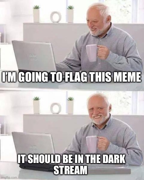 Hide the Pain Harold Meme | I’M GOING TO FLAG THIS MEME IT SHOULD BE IN THE DARK
STREAM | image tagged in memes,hide the pain harold | made w/ Imgflip meme maker