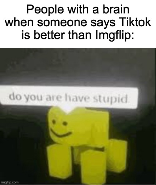 POV: You actually have a brain | People with a brain when someone says Tiktok is better than Imgflip: | image tagged in do you are have stupid | made w/ Imgflip meme maker
