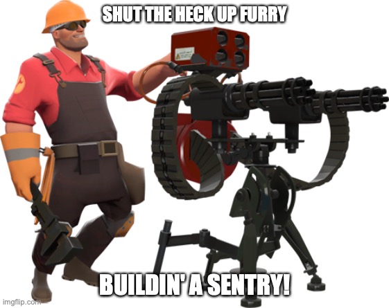 SENTRY DOWN! | SHUT THE HECK UP FURRY; BUILDIN' A SENTRY! | image tagged in building,a,sentry,you,furry | made w/ Imgflip meme maker