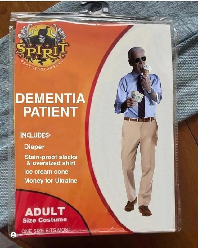 Check Out the New Dementia Patient Halloween Costume! | image tagged in dementia,halloween costume,dementia joe,creepy uncle joe,creepy joe biden,pedohitler | made w/ Imgflip meme maker