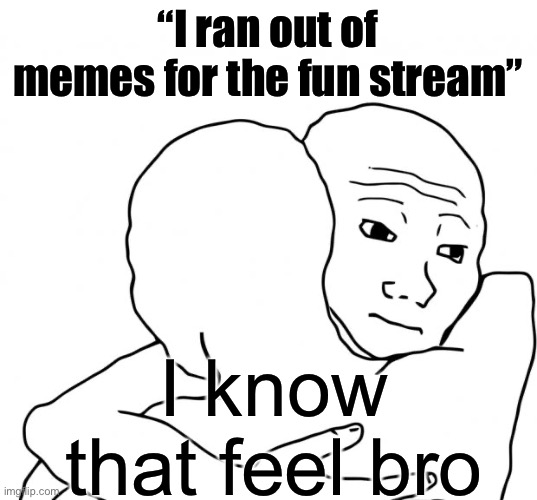 Awww… | “I ran out of memes for the fun stream”; I know that feel bro | image tagged in memes,i know that feel bro | made w/ Imgflip meme maker