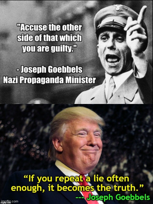 The Republican mantra. Without it there's no GOP. | . | image tagged in trump,goebbels,big lie,suckers,maga | made w/ Imgflip meme maker
