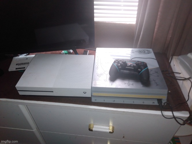 Both my Xbox One and PS4 (yes it's a pro) | made w/ Imgflip meme maker