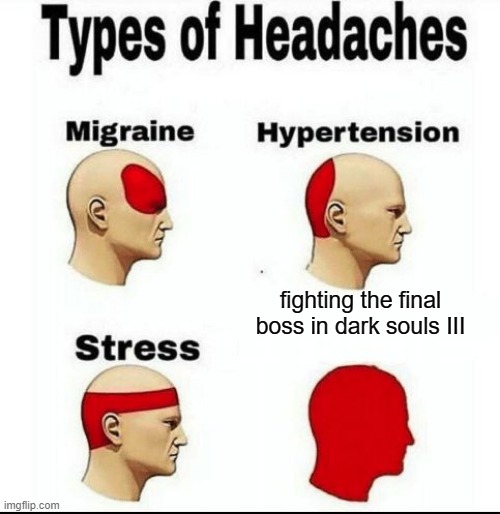 Types of Headaches meme | fighting the final boss in dark souls III | image tagged in types of headaches meme | made w/ Imgflip meme maker