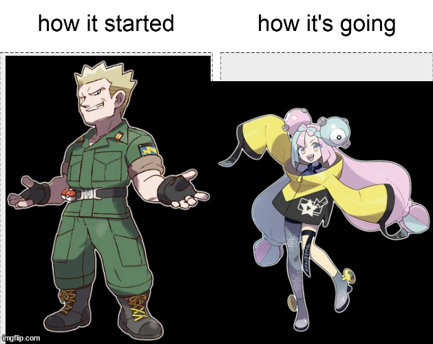 image tagged in pokemon gym leaders,how it started vs how it's going | made w/ Imgflip meme maker